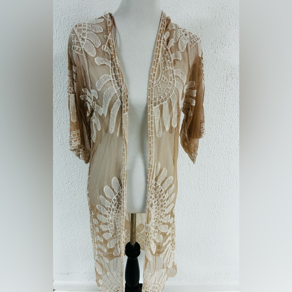 Rebellion Again  Open Front Lace Crochet Lace Boho Fairy Duster Kimono Size M - Picture 6 of 8